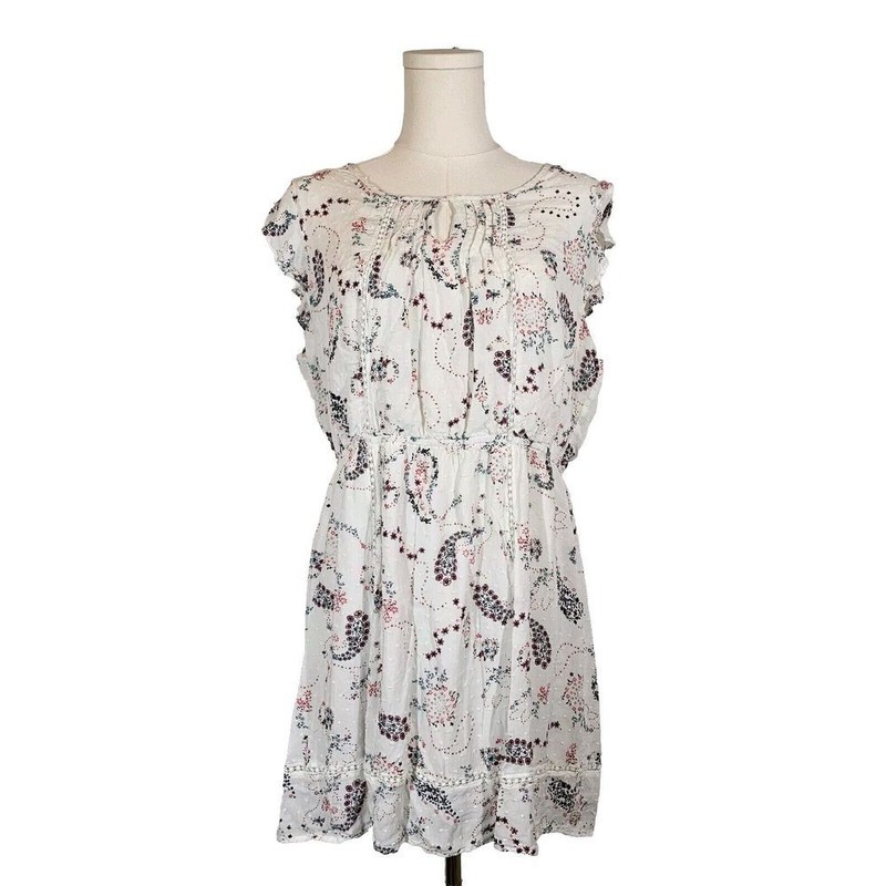 Skies Are Blue Mini Dress Cottagecore Boho Fairy Ruffle Crochet Floral White XL