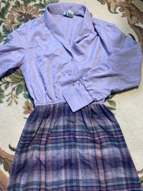 Vintage Size 11/12 '80s Purple and Plaid Office Dress- Very Unique 2 in 1 gallery