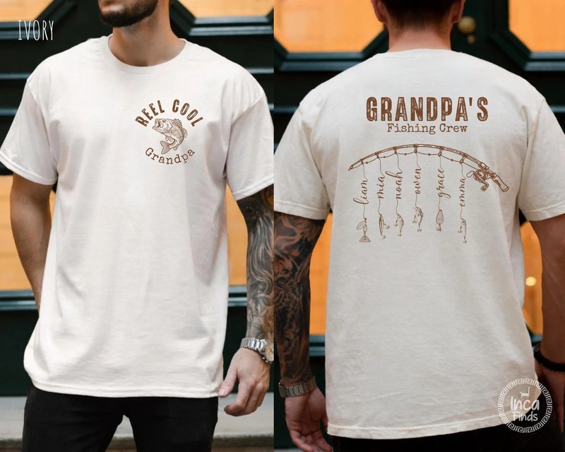 Grandpa Fishing Shirt With Grandkids Names, Personalized Fishing Grandpa T-Shirt