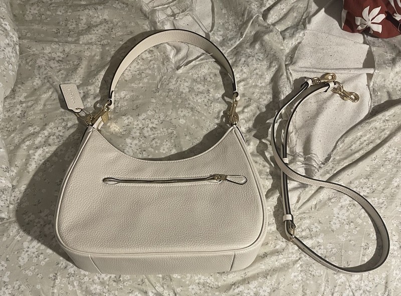 Coach White Small Pebbled Crescent Shoulder Bag Zip, Detachable Strap, Pockets gallery