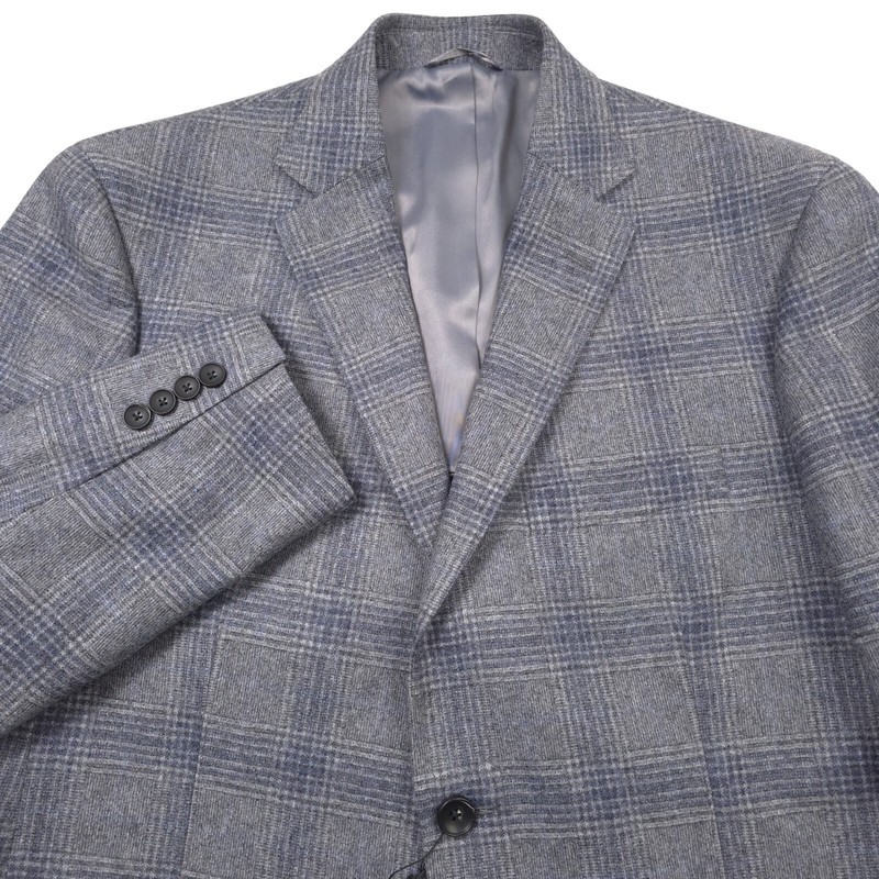 $548 Bloomingdales Gray Windowpane Wool Sport Coat Blazer Jacket Mens Size 44R