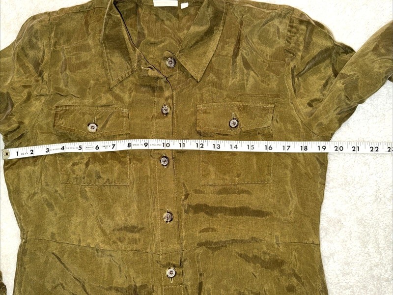 Spartina 449 Button Front Shirt Dress Size M Peyton Cupro Vegan Silk Green Olive gallery