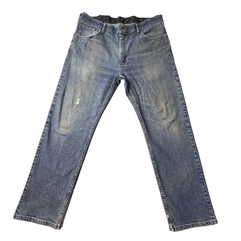 Wrangler Jeans Mens 36×29 Blue Regular Fit 96CFW Straight Leg Stretch Distressed