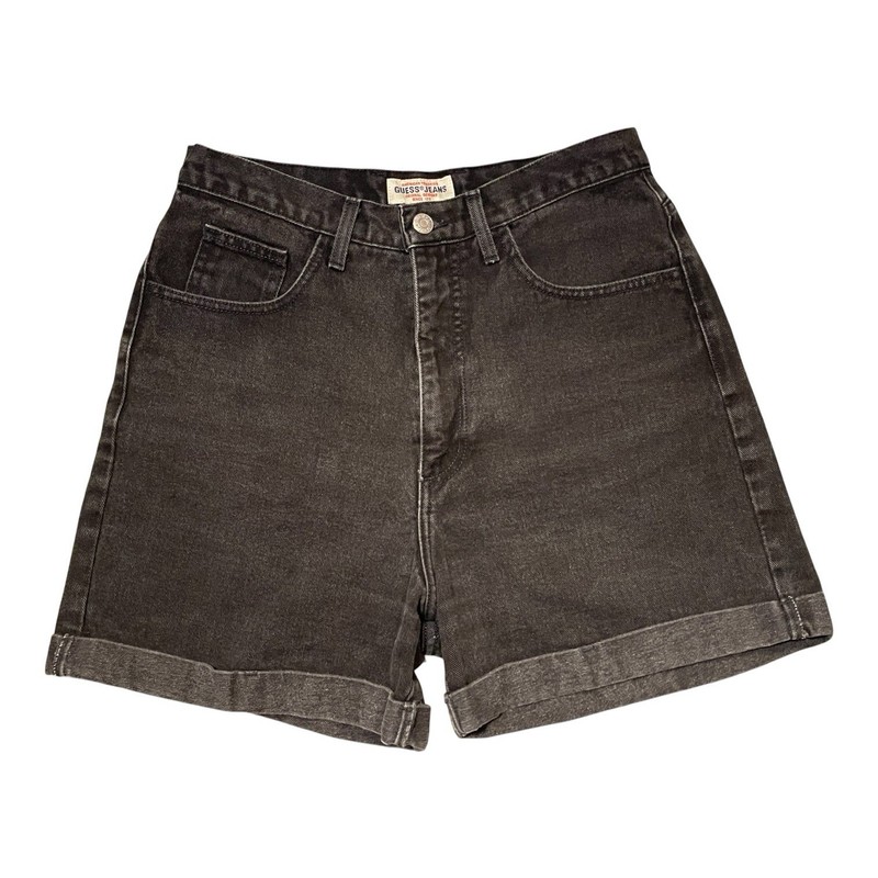 Vtg Guess Jean High Rise Cuffed Hem Denim Cotton Shorts Faded Black sz 32 USA