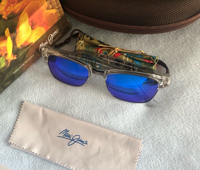 Maui Jim Kawika B257-05CR Square Sunglasses Clear Frame Blue Plastic Lens