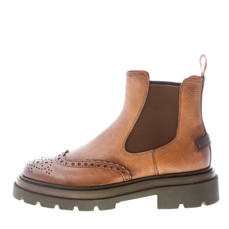 SANTONI men’s shoes Chelsea ankle boot hammered leather brown gradient