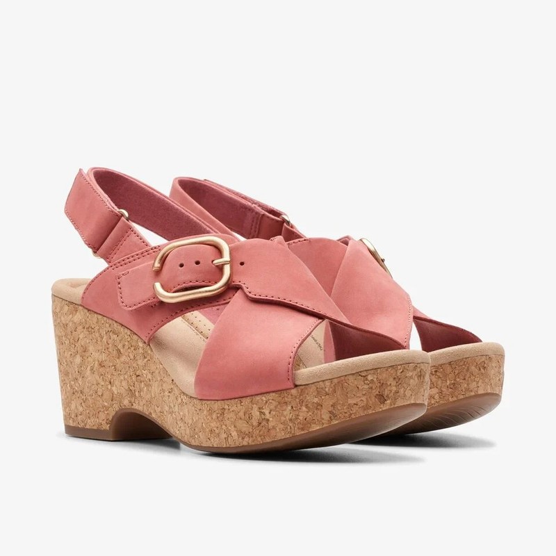 Clarks Giselle Dove Wedge Sandal Slingback Strap Blush Nubuck Women’s 10 M