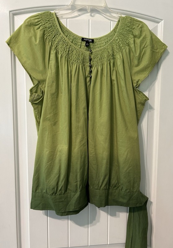 Apt. 9 Shades Of Green Blouse With Side Sash/ Tie In XL