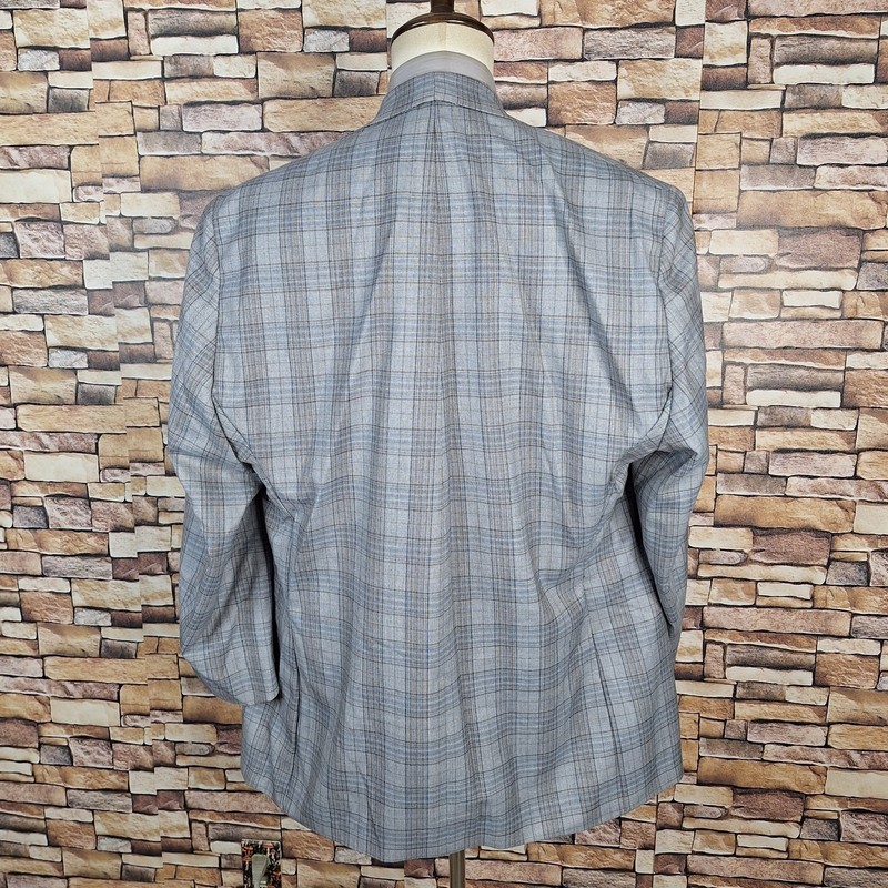 Hart Schaffner Marx Sport Coat Jacket Mens 52R Light Gray Plaid Wool Chicago VL gallery