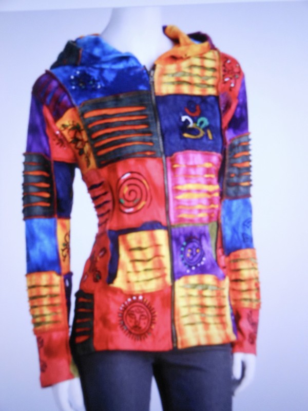 Rising International hoodie jacket patchwork boho hippie SM,L,XL,1XL, 2xl, 3xl
