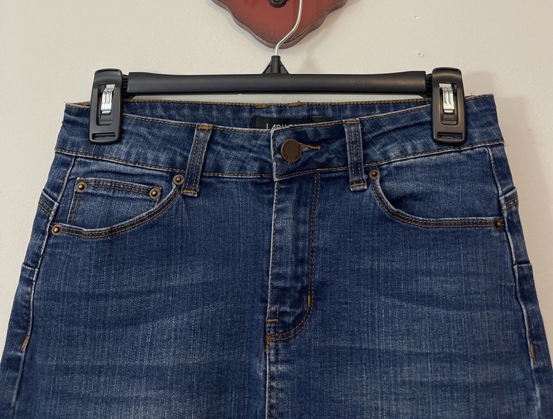 Labijou Womens Small Blue Straight Pencil Knee-Length Frayed Denim Skirt! M1489 gallery