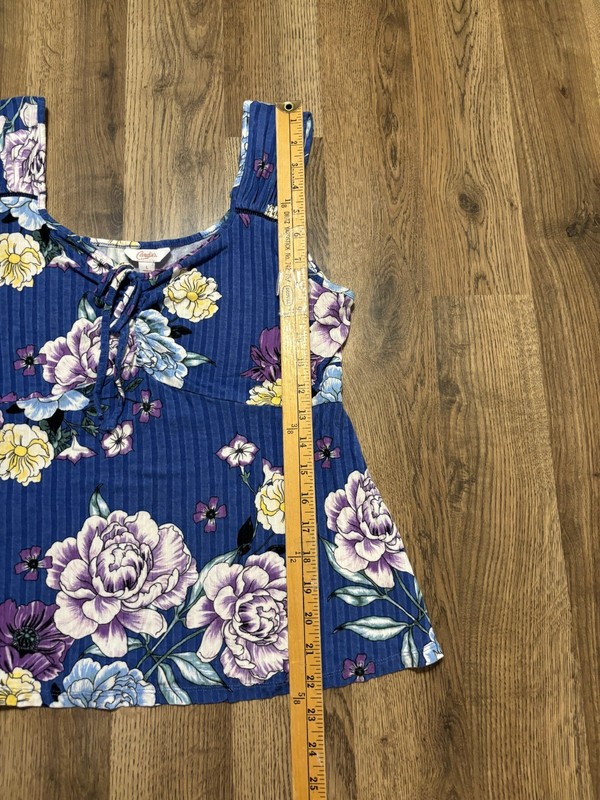 Candies Tank Top, Women's Size Large, Blue Yellow Purple White, Floral, Ribbed gallery