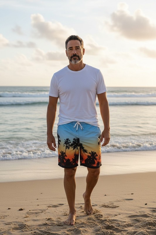 SONOMA – NWOT, Men’s Lined Swim Trunks, Tropical Scene Print, Pockets, XXL