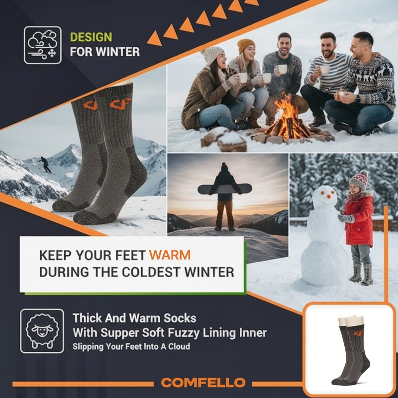 6 12 Pairs Mens Merino Wool Thermal Crew Socks Heavy Duty Winter Boots Size 9-13 gallery