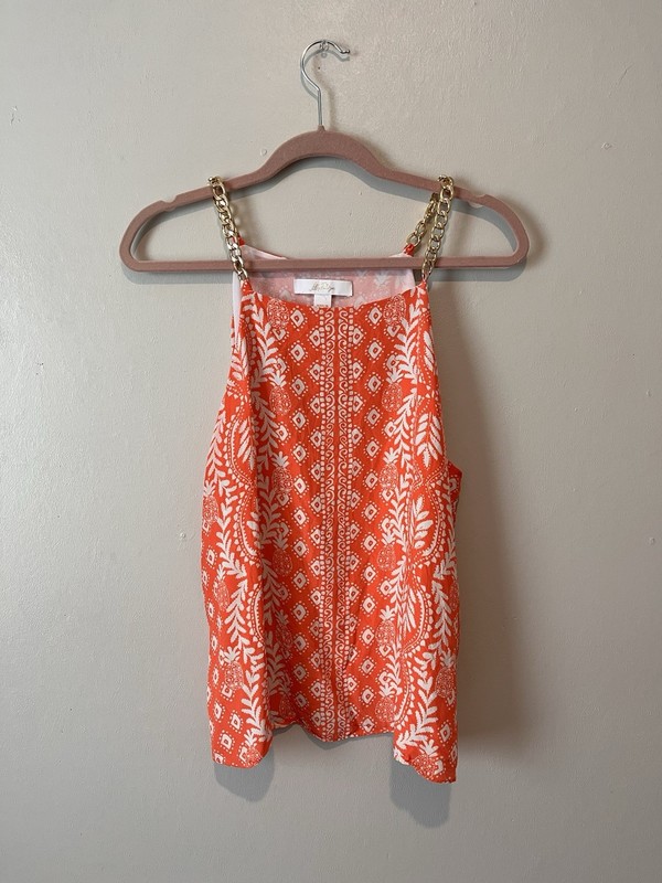 Lilly Pulitzer Johannah Silk Geometric Print Tank Top Gold Chain Straps