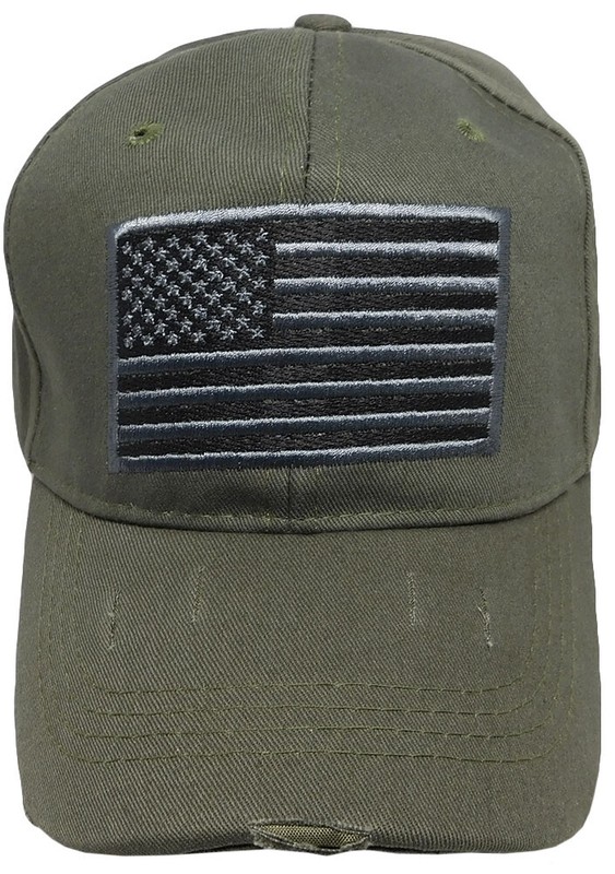 USA American Grey & Black Flag Patch Olive Green Distressed Embroidered Cap Hat gallery