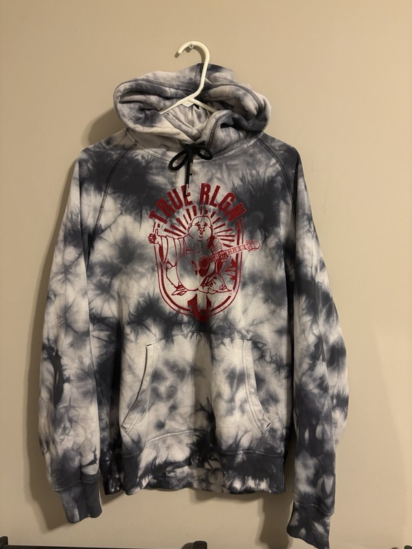 True Religion Men’s Tie-Dye Pullover Hoodie Gray/Black Buddha Graphic Size S