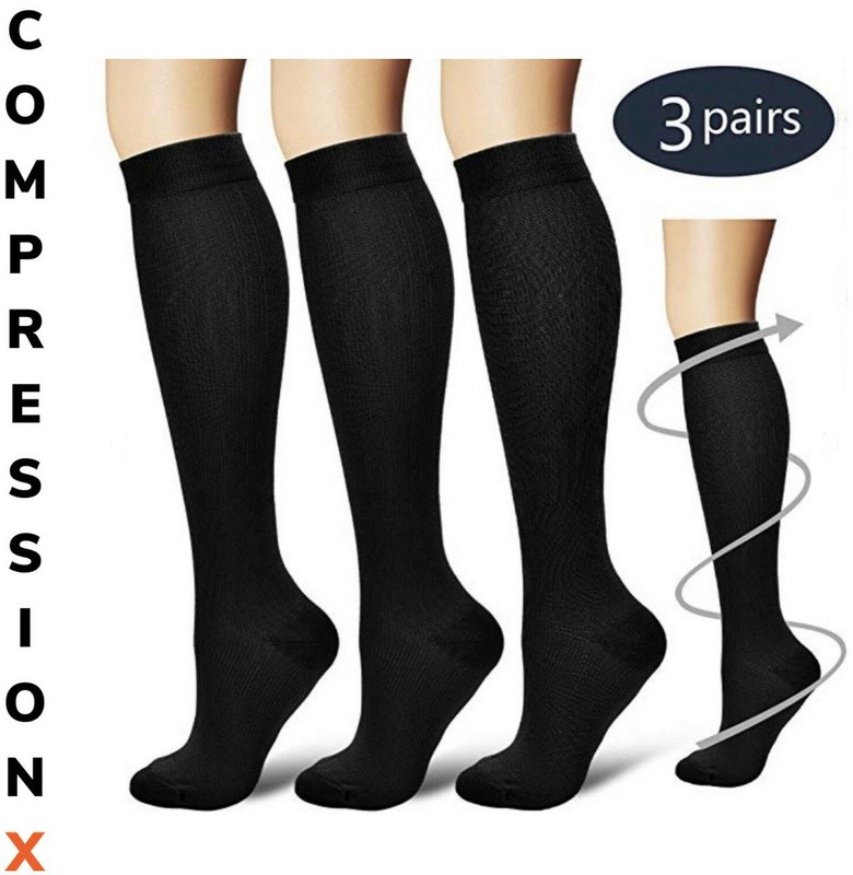 (3 Pairs) S-4XL Compression X Socks Knee High 20-30mmHg Graduated Mens Womens gallery