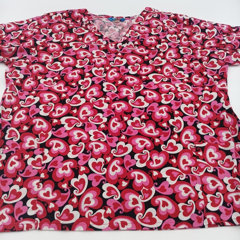 Scrub Wear Top Womens One Size Multicolor Heart All Over Print