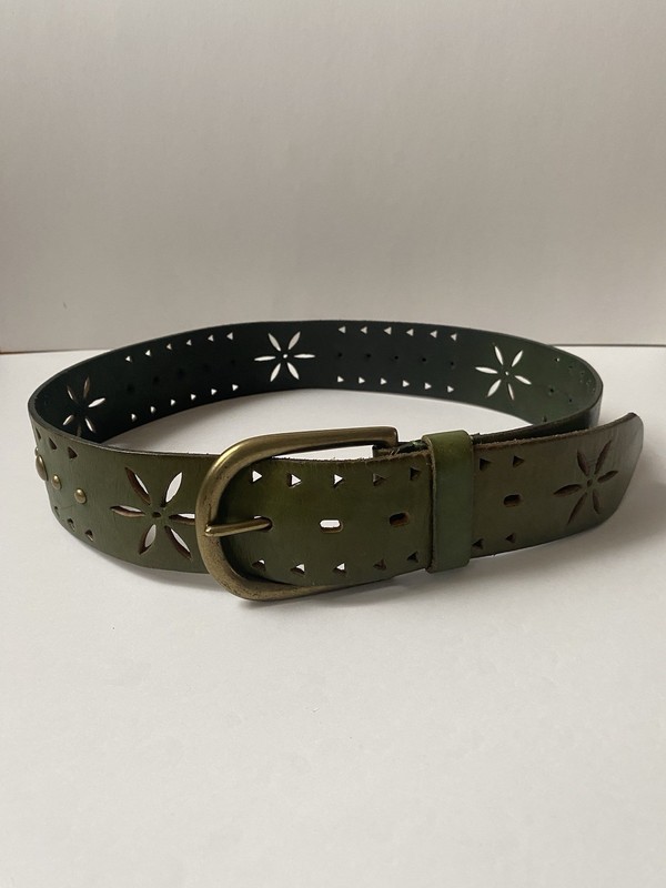 Aldo Studded/Perforated Details Green Genuine Leather Belt Size M