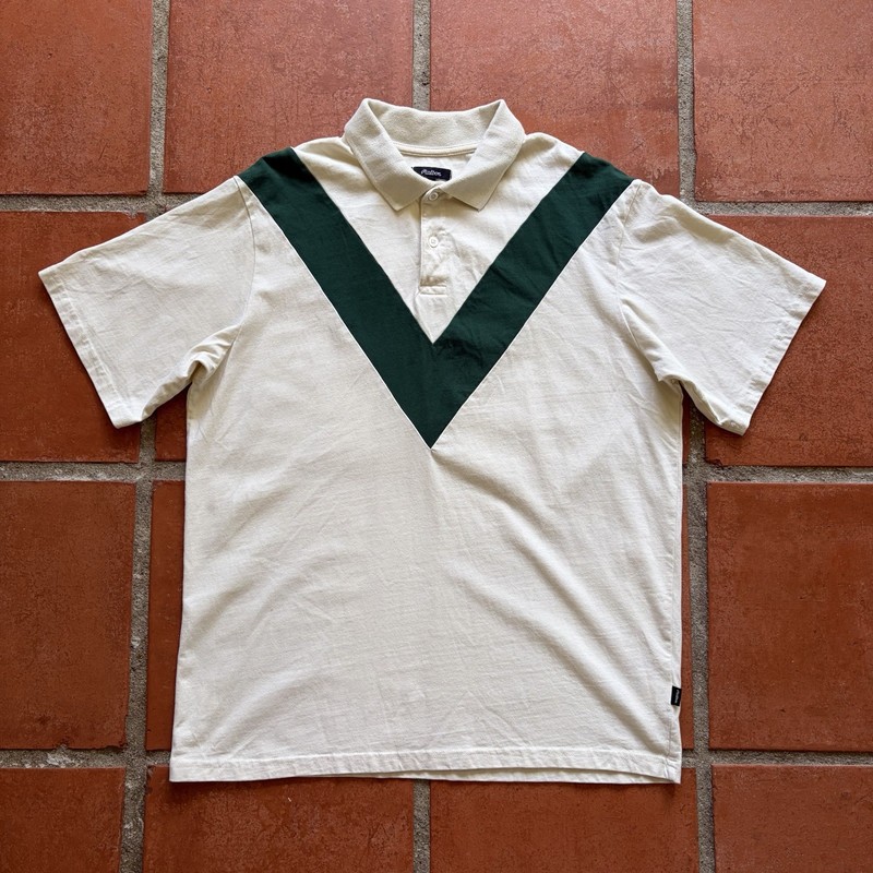 Malbon Polo Collared Golf Shirt Cream Green Men’s Size Large