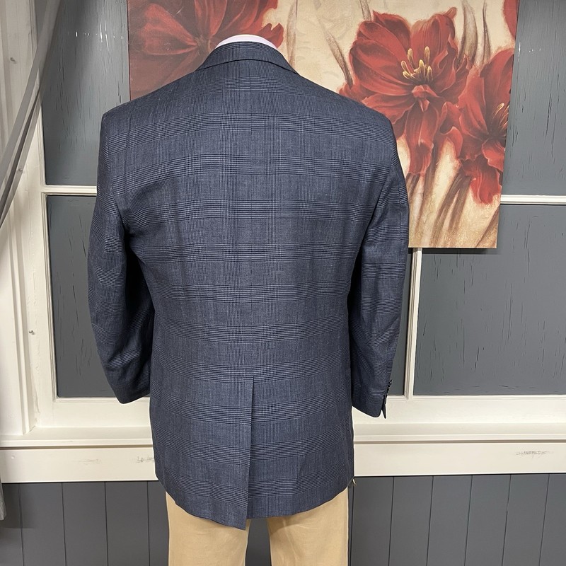 Jos A Bank 👉Altered👈 Wool Linen Blazer Mens 43R Navy Plaid gallery