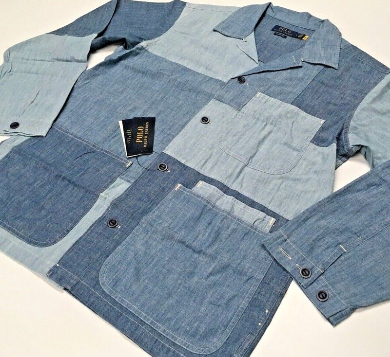 Polo Ralph Lauren Indigo Chambray Patchwork Preppy Blazer Shirt Jacket Gentleman