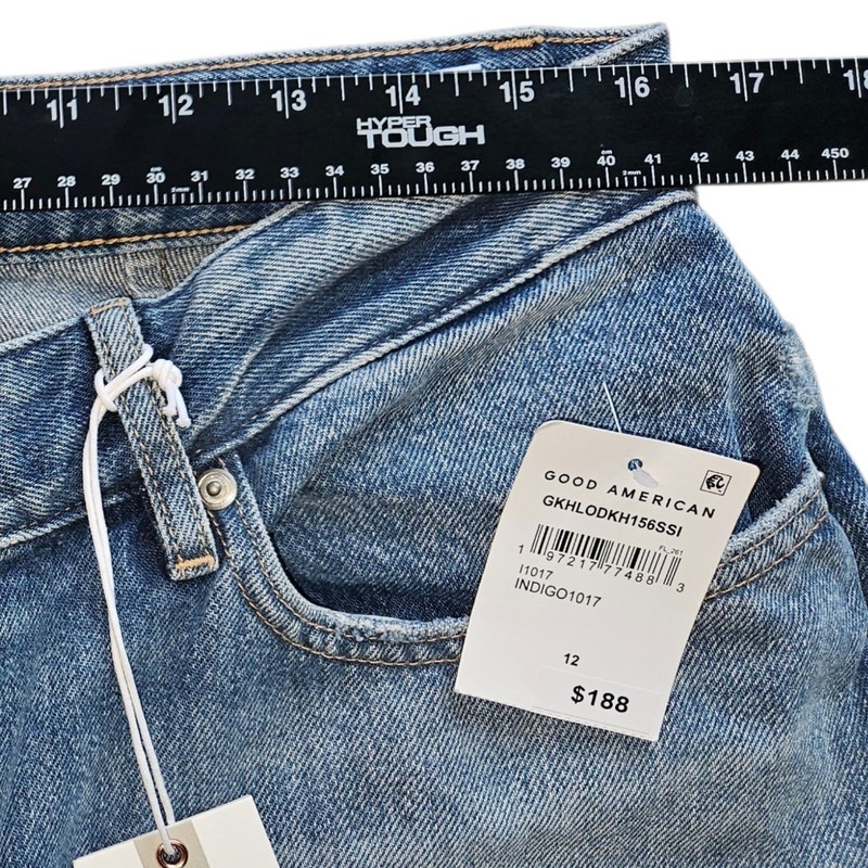 Good American Khloe Super High-Rise Jeans 12/31 Distressed Split Hem NWT $188 gallery