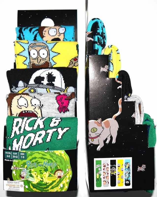 Rick & Morty Socks Primark Blue Yellow Green Mens 5 Pack Size 6 to 8 or 9 to 12