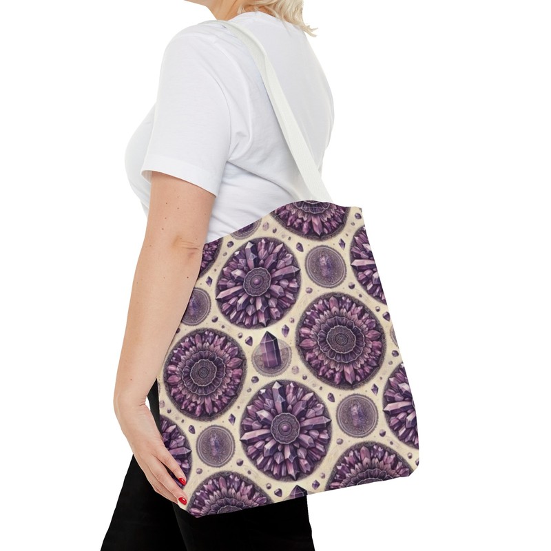 Amethyst Crystal Pattern Tote Bag Stylish Perfect for Shopping, or Daily Use