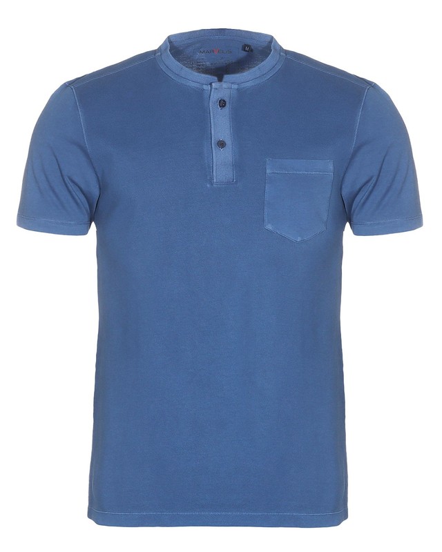 Marvelis Men’s Polo Shirt Modern Fit Stand Collar Solid Dark Blue