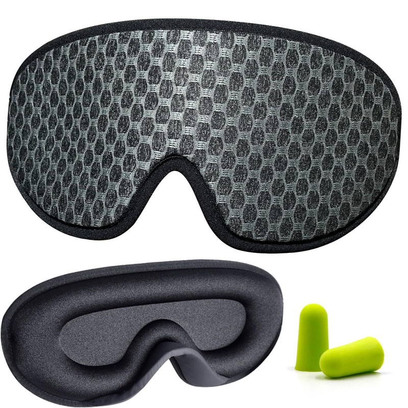 3D Contour Memory Foam Sleep Mask: Blocks Light, No Pressure (Black)