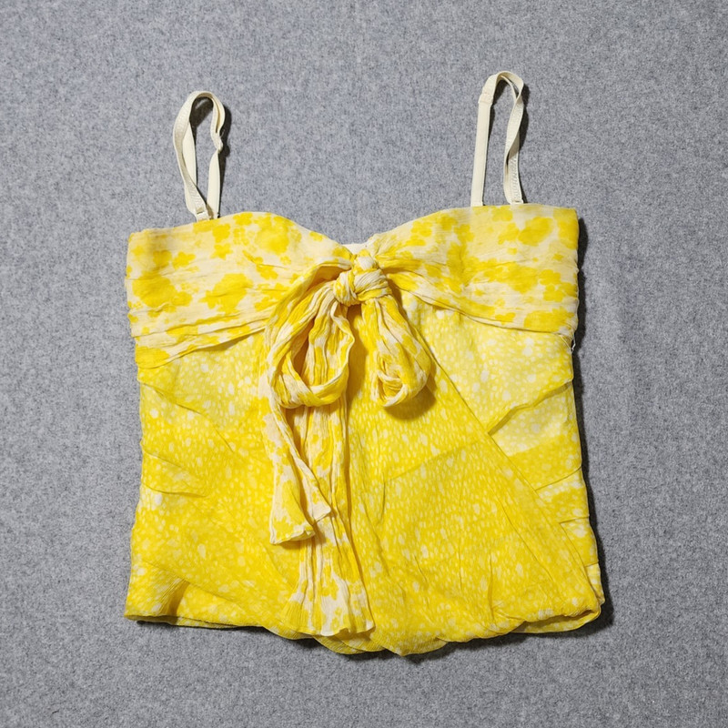 Dolce & Gabbana Yellow Floral Silk Bustier corset Top 44 it Zip Bow Straps