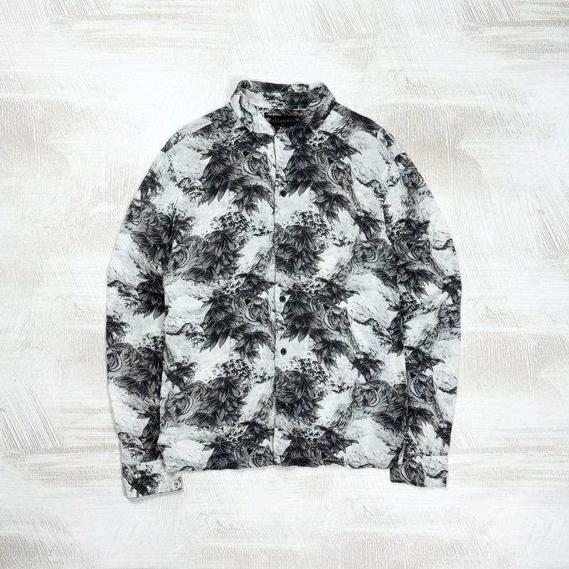Allsaints Men’s Hawaiian Tiger Print Long Sleeve Viscose ‘Amagi’ Shirt Size Xs