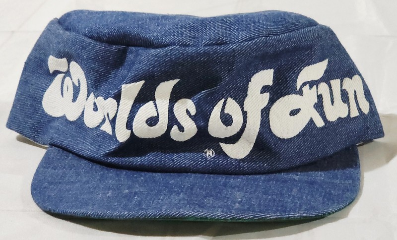 Vintage 80s Worlds of Fun Jacobson Hat Co Denim Painters Cap Made in USA