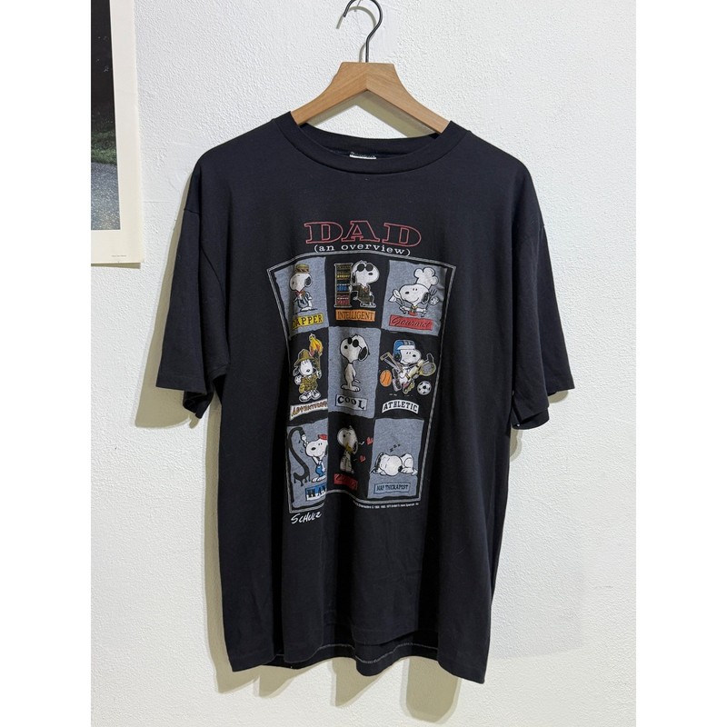 Vintage Artex Snoopy Peanuts Dad An Overview T-Shirt Mens Large Black USA Made