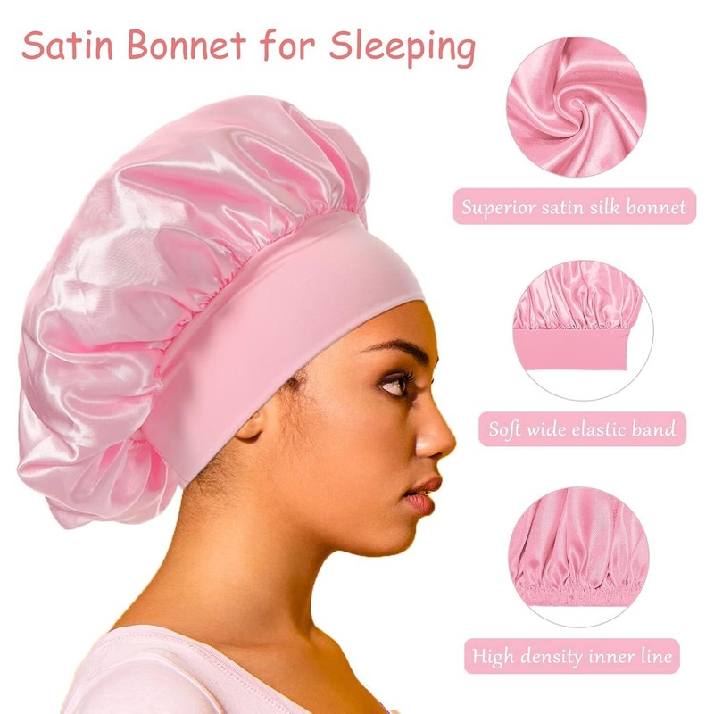 Women Satin Bonnet Night Sleep Cap Hair Hat Silk Head Cover Wide Elastic Band gallery