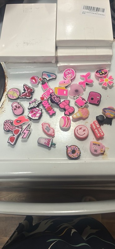 Pink & Multicolor Shoe Charms Set for Women, PVC Rubber, Food Love
