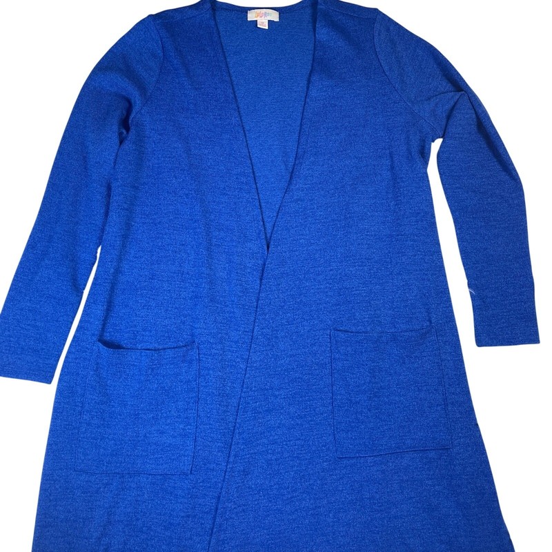 LuLaRoe Sarah Royal Blue Open Front Duster Cardigan Sweater Pockets M gallery