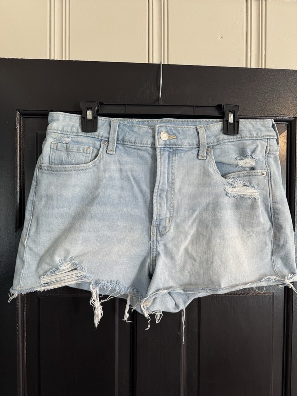 Old Navy OG Straight High Rise Light Wash Blue Cut Off Denim Shorts 14 5-Pocket