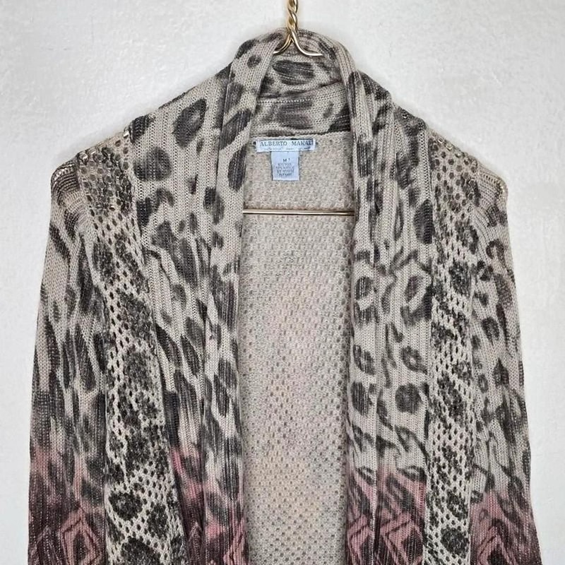 Alberto Makali Mixed Print Wool Blend Open Front Cardigan gallery