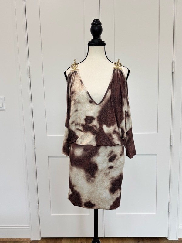 ✨ Roberto Cavalli Cow Print / Animal Print Mini Dress Gold Hardware Medium ✨