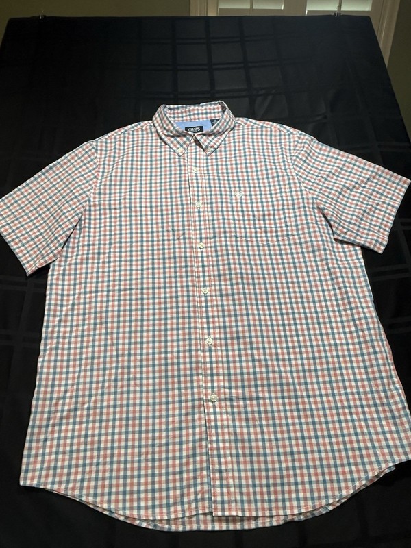 Chaps Easy Care Blue/Red/White Check Short Sleeve Button-Down Shirt Men’s XL