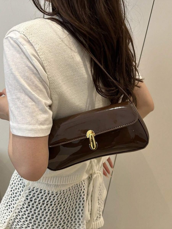 Retro Faux Leather Flap Baguette Bag Women Underarm Shoulder Purse Workwear gallery