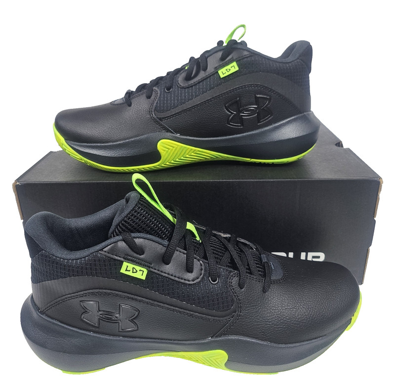 Under Armour Shoes Men’s 13 Lockdown 7 Black Green Basketball Sneakers Mid Top