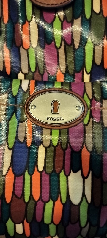 Fossil Calypso Key-Per Multicolor Vintage Crossbody Bag Coated Canvas Leather