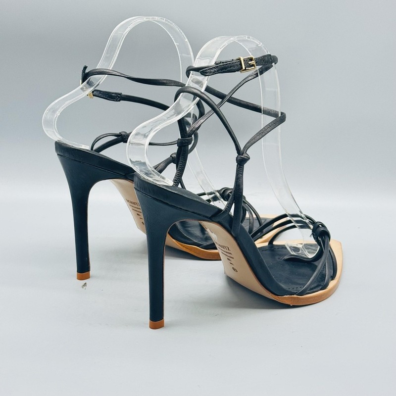 Schutz Sandals Womens 8 Black Leather Ankle Wrap Strappy Lace Up Stiletto Heels gallery