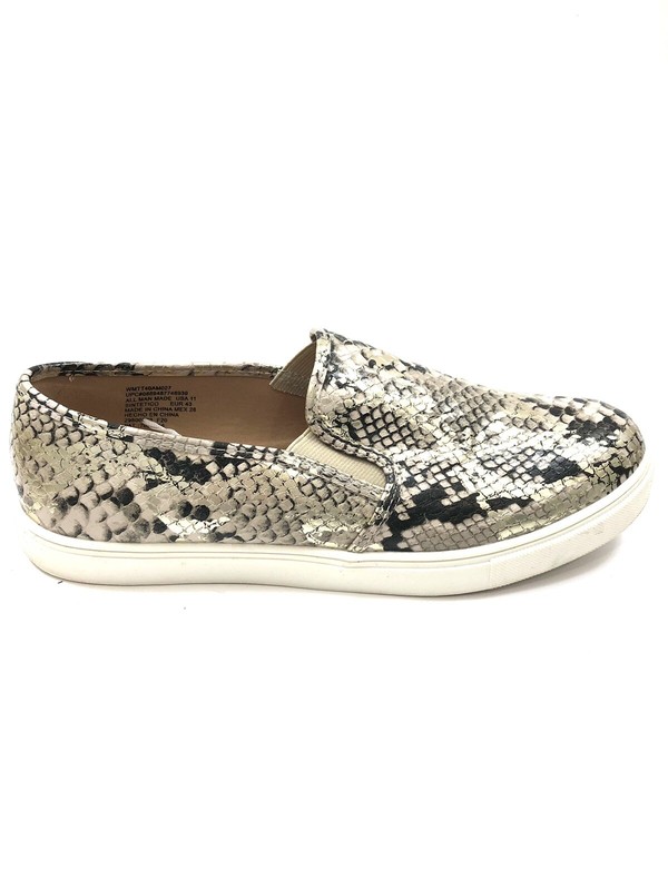Time & Tru Women’s Slip On Sneakers Boat Shoes Snake Print Black Beige Size 11