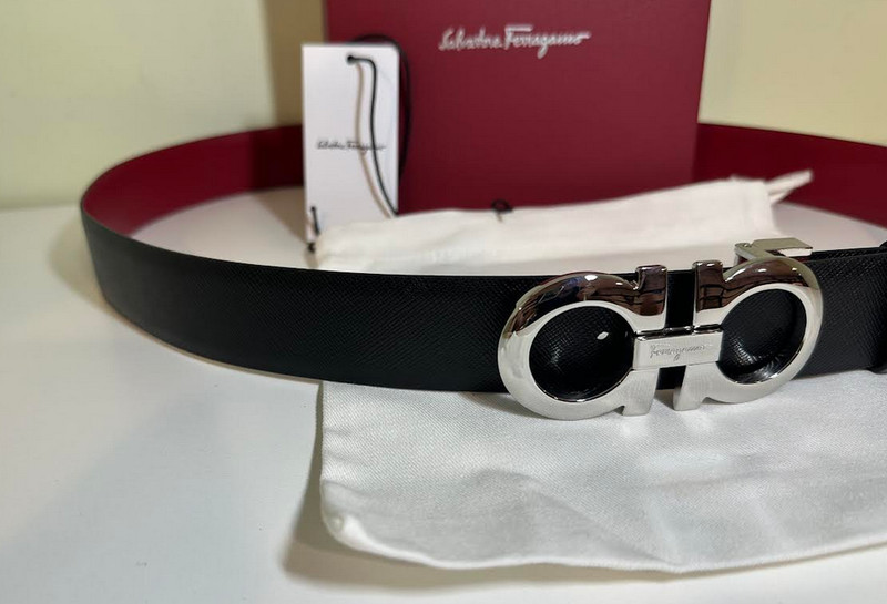 ADJUSTABLE RED TO BLACK LEATHER SALVATORE FERRAGAMO BELT WITH SILVER BUCKLE gallery