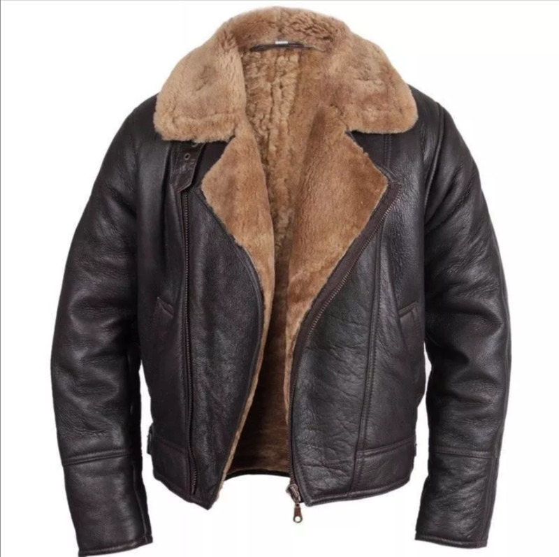B3 Bomber WWII Brown Real Shearling Sheepskin Leather Brown Aviator Jacket